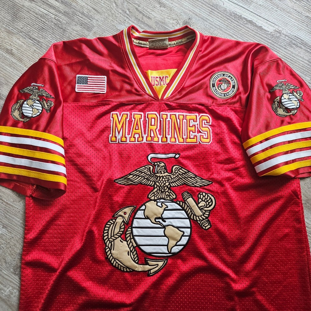 Colosseum Athletics USMC Jersey Men Large Red Embroidered Marines Football Shirt - Picture 12 of 14